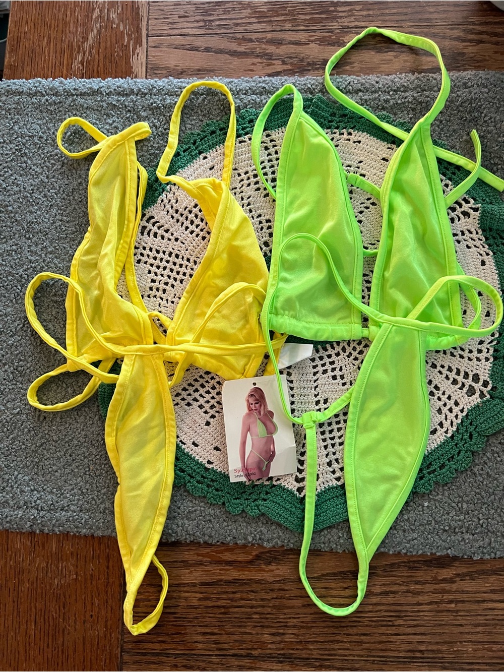 NWT Neon Yellow and Lime Green Micro Triangle Bikini Thong Sets